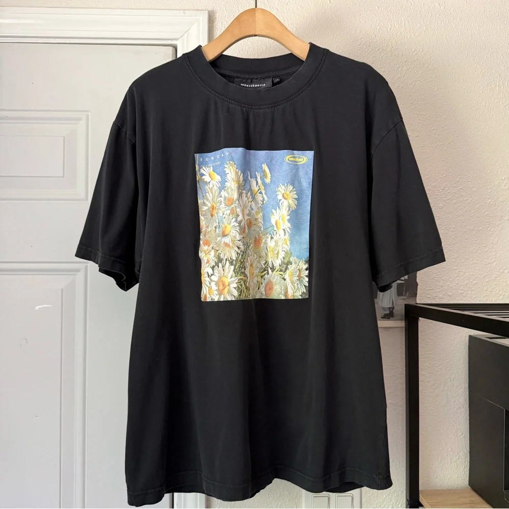 WASTED PARIS black cotton floral graphic crew neck short sleeve‎ tee t-shirt